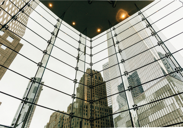 inside looking out glass building