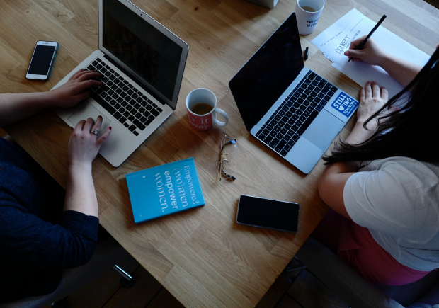 two women working