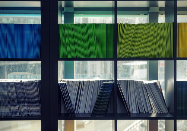 color blocked items on a shelf