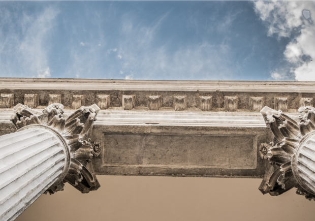 A photo of pillars from the ground up