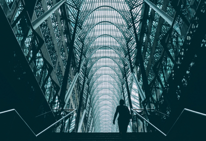 woman walking up stairs