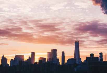 image of nyc skyline at sunset